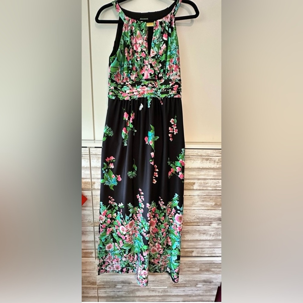 πΈβ¨ Emma & Michele Floral Halter Maxi Dress Size M Black Pink Green